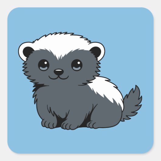 Cute Cartoon Honey Badger on Blue Vierkante Sticker (Voorkant)