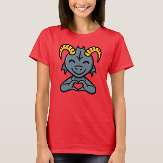 Cute Cartoon Horned Creature Love Heart Sign T-shirt (Voorkant)