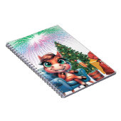 Cute Cartoon Horse New Year's Eve Celebration Notitieboek (Rechterzijde)