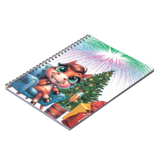 Cute Cartoon Horse New Year's Eve Celebration Notitieboek (Linkerzijde)
