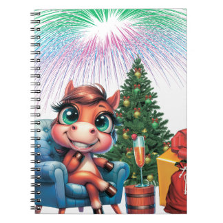 Cute Cartoon Horse New Year's Eve Celebration Notitieboek