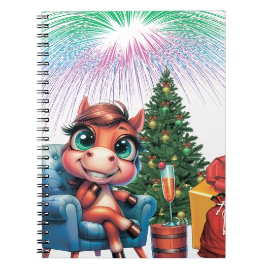 Cute Cartoon Horse New Year's Eve Celebration Notitieboek (Voorkant)