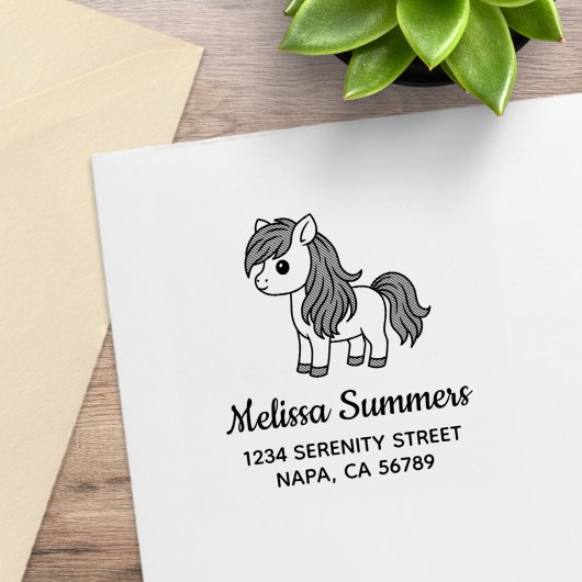 Cute Cartoon Horse Pony Address Rubberstempel