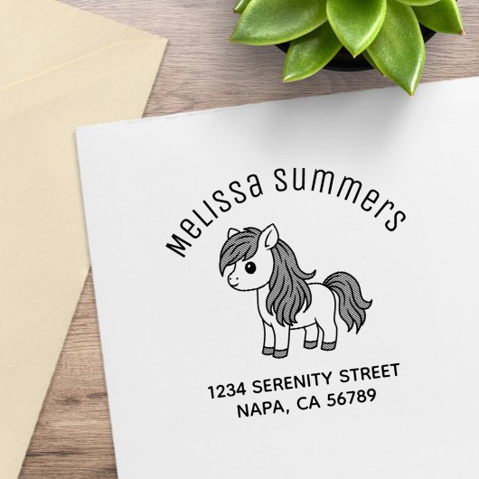 Cute Cartoon Horse Pony Arch Address Rubberstempel