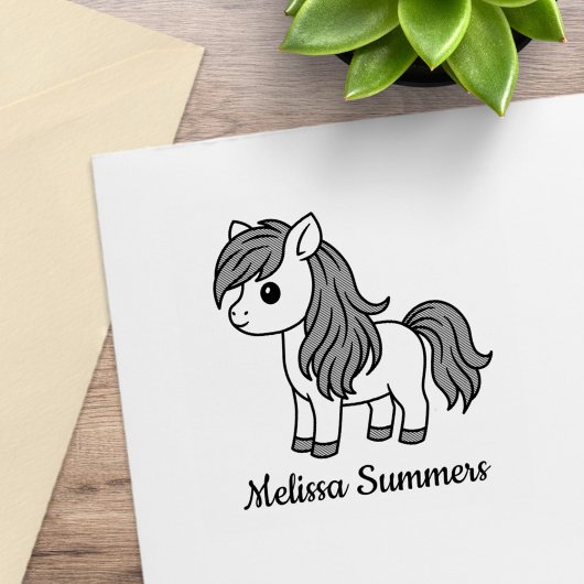 Cute Cartoon Horse Pony Custom Name Rubberstempel