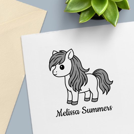 Cute Cartoon Horse Pony Custom Name Zelfinktende Stempel