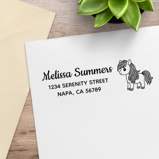 Cute Cartoon Horse Pony Return Address Rubberstempel