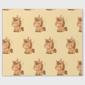 Cute Cartoon Horse with Party Hat Wrapping Paper Cadeaupapier (Vlak)