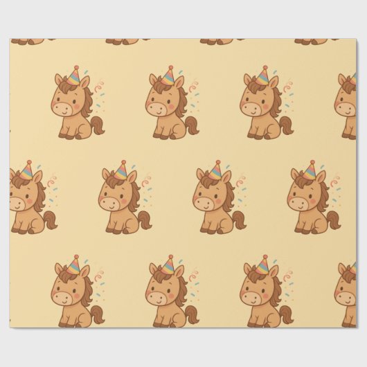 Cute Cartoon Horse with Party Hat Wrapping Paper Cadeaupapier (Vlak)
