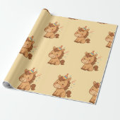Cute Cartoon Horse with Party Hat Wrapping Paper Cadeaupapier (Uitgerold)