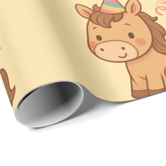 Cute Cartoon Horse with Party Hat Wrapping Paper Cadeaupapier (Rol Hoek)