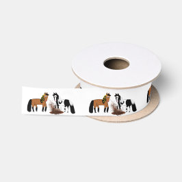 Cute Cartoon Horses die in de modder spelen Satijnen Lint
