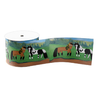 Cute Cartoon Horses Grosgrain Lint