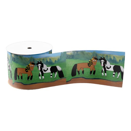 Cute Cartoon Horses Grosgrain Lint (Spoel)