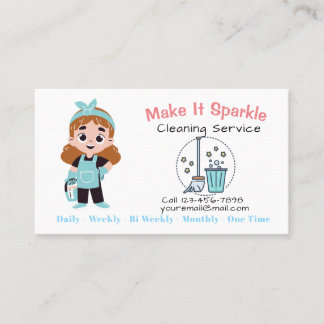 Cute Cartoon House Cleaning Services Business Card Visitekaartje
