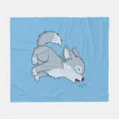 Cute Cartoon Howling Wolf Pup Blue Fleece Deken (Voorkant (Horizontaal))