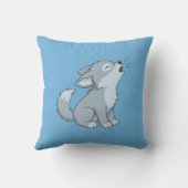 Cute Cartoon Howling Wolf Pup Blue Kussen (Achterkant)