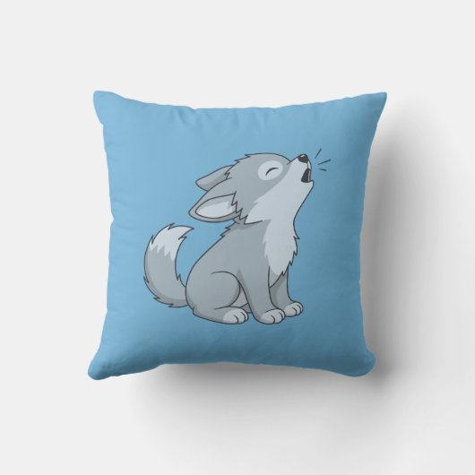 Cute Cartoon Howling Wolf Pup Blue Kussen (Achterkant)
