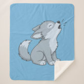 Cute Cartoon Howling Wolf Pup Blue Sherpa Deken (Voorkant)