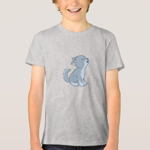 Cute Cartoon Howling Wolf Pup Tri-Blend Shirt