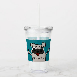 Cute Cartoon Hug a Pug Acryl Drinkbeker
