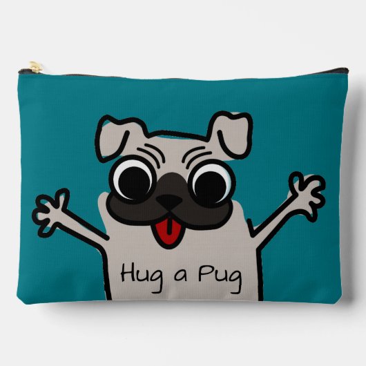 Cute Cartoon Hug a Pug Blauwgroen Etui (Voorkant)