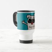 Cute Cartoon Hug a Pug Blauwgroen Reisbeker (Voorkant links)