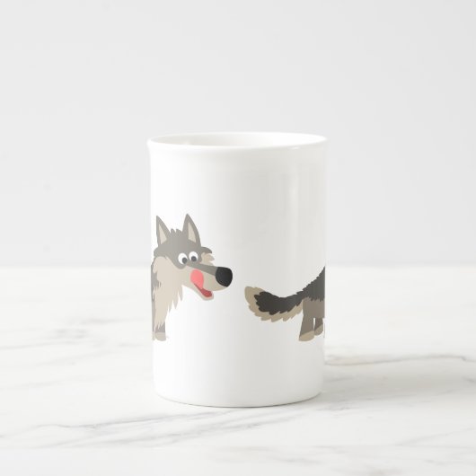 Cute Cartoon Hungry Wolf Bone China Mok (Voorkant)