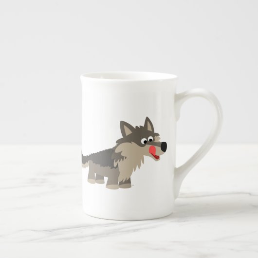 Cute Cartoon Hungry Wolf Bone China Mok (Rechts)