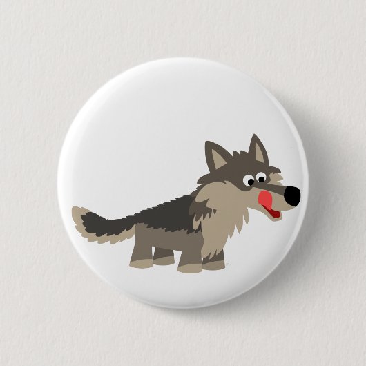 Cute Cartoon Hungry Wolf Button Badge (Voorkant)