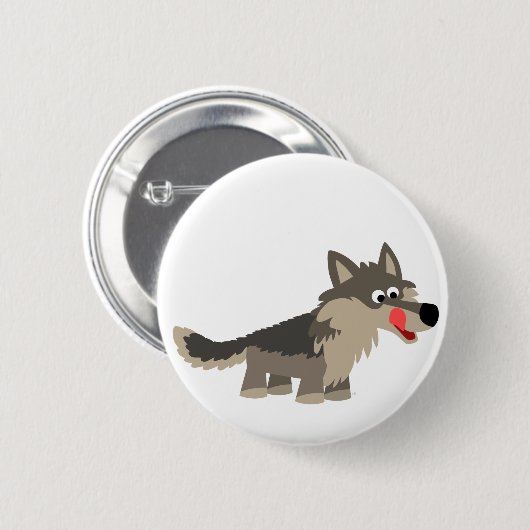 Cute Cartoon Hungry Wolf Button Badge (Voorkant /achterkant)