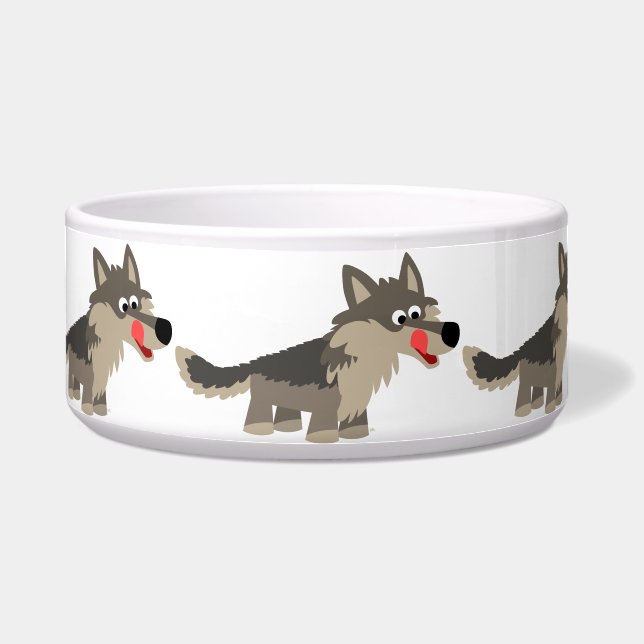 Cute Cartoon Hungry Wolf Dog Bowl Voerbakje (Voorkant)