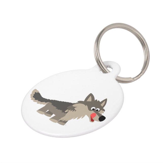 Cute Cartoon Hungry Wolf Dog Label Huisdierpenning (Zijkant)