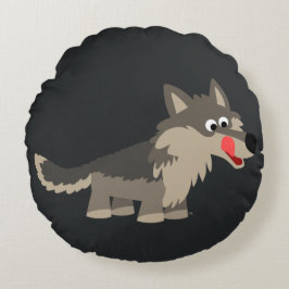 Cute Cartoon Hungry Wolf Round Pillow Rond Kussen