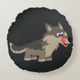 Cute Cartoon Hungry Wolf Round Pillow Rond Kussen