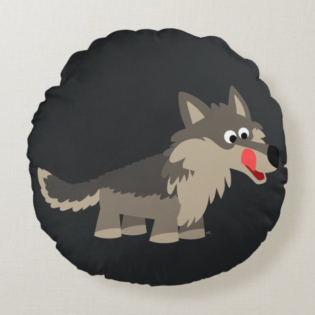 Cute Cartoon Hungry Wolf Round Pillow Rond Kussen (Voorkant)
