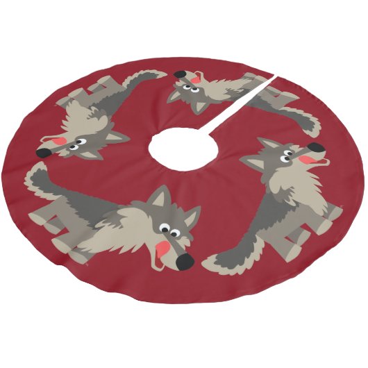 Cute Cartoon Hungry Wolf Tree Skirt Kerstboom Rok (Gekanteld)