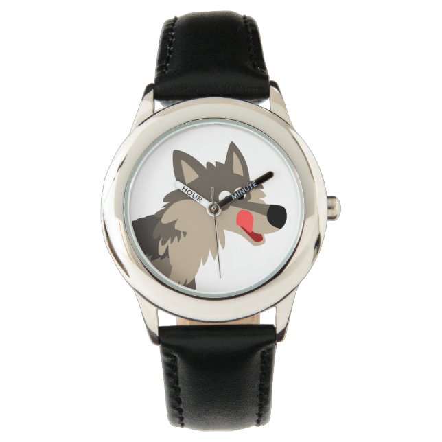 Cute Cartoon Hungry Wolf Watch Horloge (Voorkant)