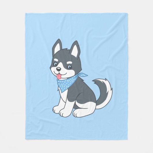 Cute Cartoon Husky Puppy Dog Fleece Deken (Voorkant)