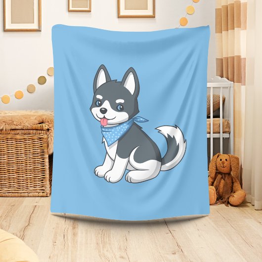 Cute Cartoon Husky Puppy Dog Fleece Deken