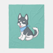 Cute Cartoon Husky Puppy Dog on Green Fleece Deken (Voorkant)