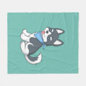 Cute Cartoon Husky Puppy Dog on Green Fleece Deken (Voorkant (Horizontaal))