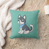 Cute Cartoon Husky Puppy Dog on Green Kussen (Deken)