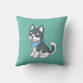 Cute Cartoon Husky Puppy Dog on Green Kussen (Achterkant)