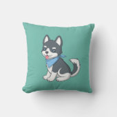 Cute Cartoon Husky Puppy Dog on Green Kussen (Voorkant)
