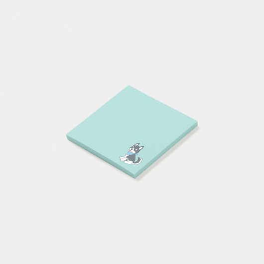Cute Cartoon Husky Puppy Dog on Green Post-it® Notes (Schuin)