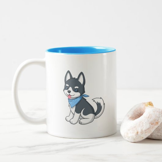 Cute Cartoon Husky Puppy Dog Tweekleurige Koffiemok (Met donut)