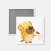 Cute Cartoon Hyena Crushing a Bone Magnet (Voorkant / Achterkant)