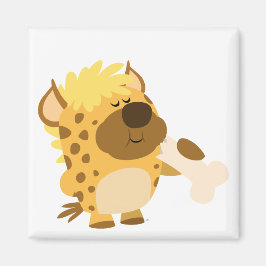 Cute Cartoon Hyena Crushing a Bone Magnet