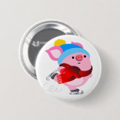 Cute Cartoon Ice Skating Pig Button (Voorkant /achterkant)